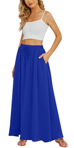 Yincro Damen-Maxirock, fließend, Sommer, plissiert, hohe Taille, lässig, lange Röcke mit Taschen, Königsblau, Klein Yincro Damen-Maxirock, fließend, Sommer, plissiert, hohe Taille, lässig, lange Röcke mit Taschen, Königsblau, Klein von Yincro