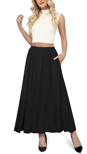 Yincro Damen-Maxirock, lässig, fließend, elastisch, hohe Taille, lange Röcke mit Taschen, Schwarz, Mittel Yincro Damen-Maxirock, lässig, fließend, elastisch, hohe Taille, lange Röcke mit Taschen, Schwarz, Mittel von Yincro