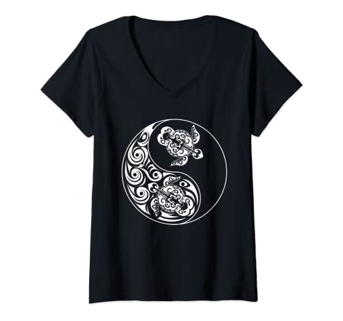 Damen Ying Yang Schildkröte Yin Qigong Tai Chi T-Shirt mit V-Ausschnitt Damen Ying Yang Schildkröte Yin Qigong Tai Chi T-Shirt mit V-Ausschnitt von Ying Yang Design Shop