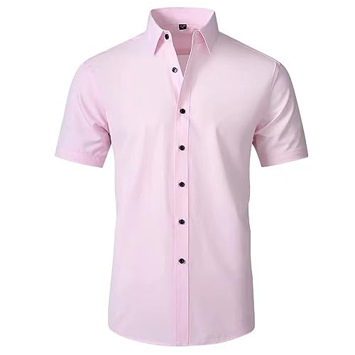 Arbeitshemd Herren Einfarbig Kurzarm Freizeithemd Slim Fit Businesshemd Herren Revers Knopfleiste Basic Hemd Komfortabel Atmungsaktiv Sommer Hemd Männer D-Pink 5XL von Ying