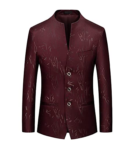 Jacke Herren Stehkragen Anzug Sakko Herren Modern Luxus Stilvoll Anzugjacke Herren Mit Druck Paisley Blazer Herren Slim Fit Abendessen Hochzeit Business Jacke Herren E-Wine Red 6XL von Ying