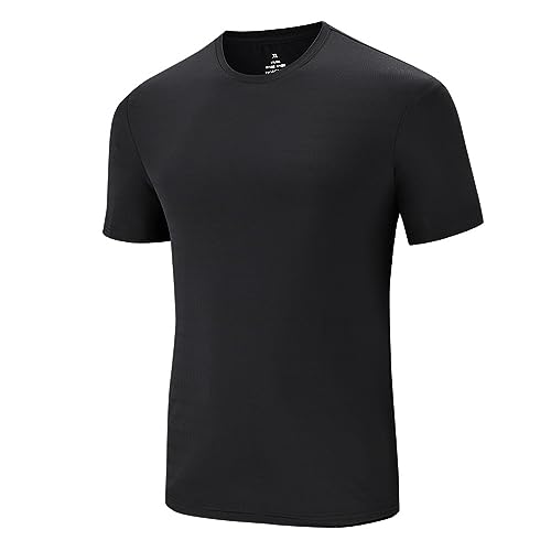 Kompressionsshirt Herren Hohe Elastizität Slim Fit Funktionsshirt Einfarbig Rundhals Kurzarm Muskelshirt Herren Leichte Trainingsshirt Schnelltrocknend Fitness Shirt Herren A-Black 5XL von Ying