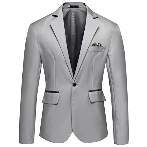 Ying Anzug Herren Klassisch Revers Blazer Slim Fit EIN Knopf Langarm Jacke Herren Einfarbig Mit Tasche Anzug Jacke Männer Abendessen Sitzung Longsleeve Anzug Herren F-Grey 3XL von Ying