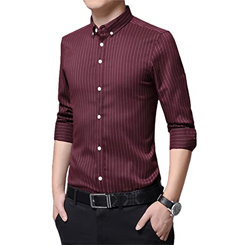 Ying Freizeithemden Herren Frühling Herbst Klassisch Vintage Gestreift Herren Langarmshirt Slim Fit Trend Gutaussehend Jugend Urban Business Arbeiten Männer Hemd E-Red XL von Ying