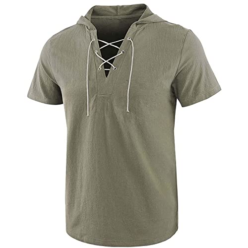 Ying Herren T-Shirt Mit Kapuze T-Shirt Slim Fit Hoodie Pullover Herren Sommer Sweatshirt Einfarbig Kurzarm Shirt Schnelltrocknend Funktionsshirt Für Angeln Wandern A-Green XL von Ying