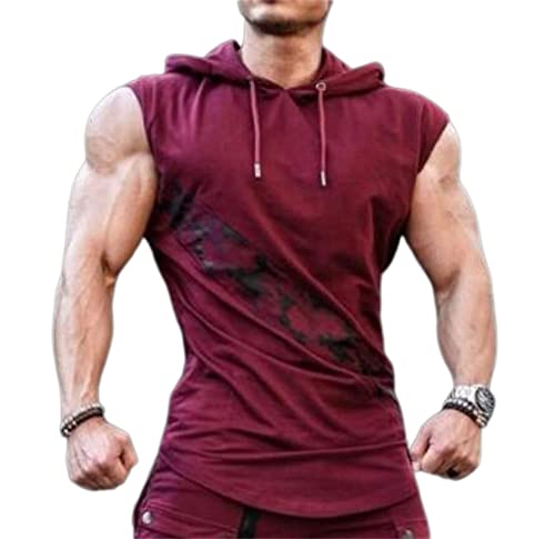 Ying Tank Tops Herren Sommer Sportshirt Ärmellos Hoodie Muskelshirt Gym Fitness Kapuzenpullover Slim Fit Unterhemd Männer Atmungsaktiv Camouflage Spleißen Laufshirt Herren B-Red L von Ying