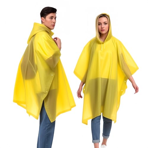 YingErTool 2 Stück Wasserdichter Regenponcho, Leichter Wiederverwendbar Regen Mantel mit Kapuze, Tragbarer Notfall-Poncho für Männer Frauen Erwachsene Familie, Wandern, Radfahren, Camping von YingErTool