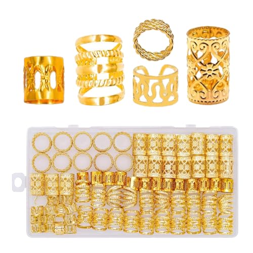 110 Stück Dreadlocks Schmuck,Haarschmuck Gold,Metall Haarringe, Verstellbar Haarperlen,Goldener Zöpfe Schmuck,Haar Ringe für Frauen Männer Braids Dekoration,Haarperlen zum Klipsen,Zopf Haarspangen von YingMengZhiGe