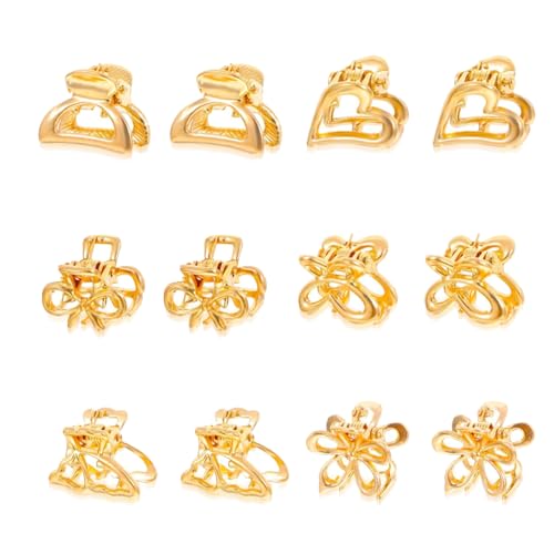 12 Stück Haarklammer Gold Klein,Goldene Haarspangen Damen Klein Rutschfeste,Mini Haarklammern Gold,Mini Metall Haarspangen für Dünnes Haar,Niedliche Haarklammern aus Metall für Frauen und Mädchen von YingMengZhiGe