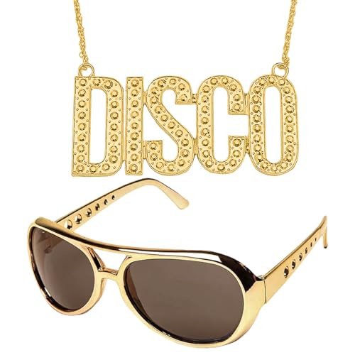 2 Stück Disco Accessoires Brille Halskette,Mode Disco Outfit Herren,70er Jahre Outfit Herren,Multifunktional Hippie Accessoires,Geeignet Für Rollenspiele An Weihnachten Halloween Karneval Und Anderen von YingMengZhiGe