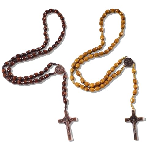 2Stück Rosenkranz Katholisch,Kreuz Kette Holz,Katholischer Rosenkranz Orthodox,Rosenkranzkette,Gebetskette Christlich,Religiöser Schmuck,Geeignet Für Männer Und Frauen Kommunion Taufe Religiöser Bibel von YingMengZhiGe