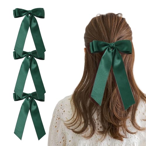3 Stück Schleife Haarschleife,Bow Haarschleifen,Französische Haarspange Schleife,Haare Haarschmuck für Damen und Mädchen,Elegante Hair Bows,Haarspangen mit Schleifen,Bowclips Haaraccessoires (Grün) von YingMengZhiGe
