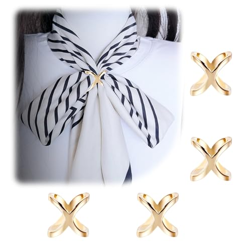 4 Stück X-Förmig Tuchring,Ästhetisch Scarf Clips,Schal Schnalle X Förmig Schmuck Zubehör,Schal Ring Clip,Legierung,Geeignet Für Modebewusste Frauen Seidenschals,Umhänge,Kleidungskombinationen (Gold) von YingMengZhiGe