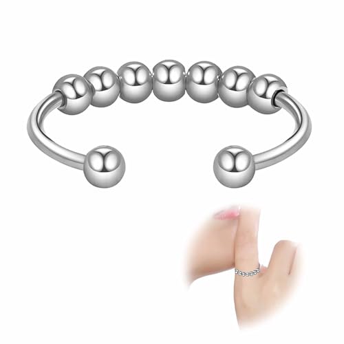 Stressring,ADHS ring,Anxiety Ring Silber,Stressring Finger,Wasserfeste Verstellbare Ringe Damen,Damenring aus Langlebigem Edelstahl,Fidget Ring Spinner Ringe,Anti Stress,Schmuck Geschenk für Frauen von YingMengZhiGe