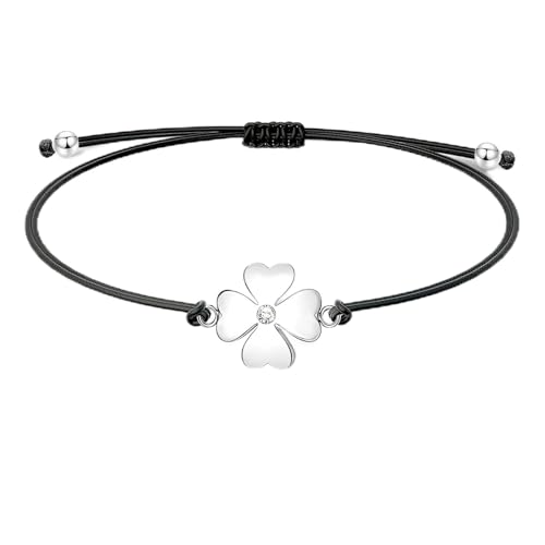 Vierblättriges Glücksarmband Damen,Silber Glücksbringer Armband Kleeblatt,Größenverstellbares Glücksbringer Kleeblatt Schmuck,kleeblatt Armband Silber,Clover Armband Talisman Geschenke für Frauen von YingMengZhiGe