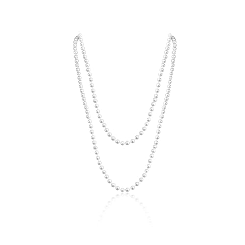 Weiße Lange Perlenkette Damen,Perlenketten,Pearl Necklace Women,180 cm Halskette Perlen Kette,Elegant Modische Perlenkette Damen Lang,Kette mit Perle 8 mm,Retro Fasching Kostüm Zubehör für Mädchen von YingMengZhiGe