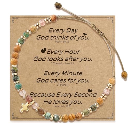 YingMengZhiGe Christliche Geschenke Kreuz Armband Damen, Naturstein Armband Damen mit Kreuzanhänger, Makramee Armband Handgemacht, Christlicher Schmuck Geschenk zur Taufe Kommunion Firmung Mädchen von YingMengZhiGe