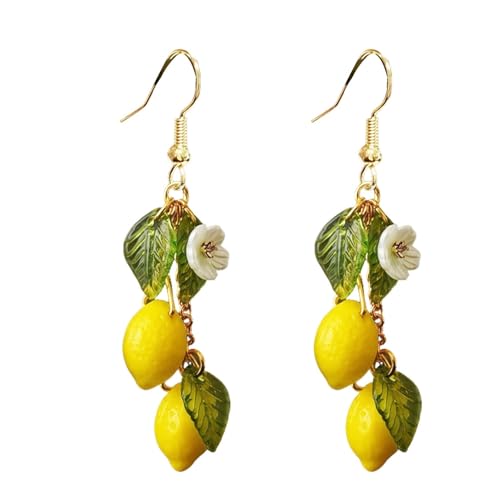Zitronen Ohrringe,Harz Gelb Zitronenhakenohrringe Zitrone Kostüm Accessoires Zierlich Zitronenohrringe,Fruchtform Modeschmuck,Lemon Ear Studs mit Rosa Schatulle zum Geschenk für Frauen Dame (7×1,4 cm) von YingMengZhiGe