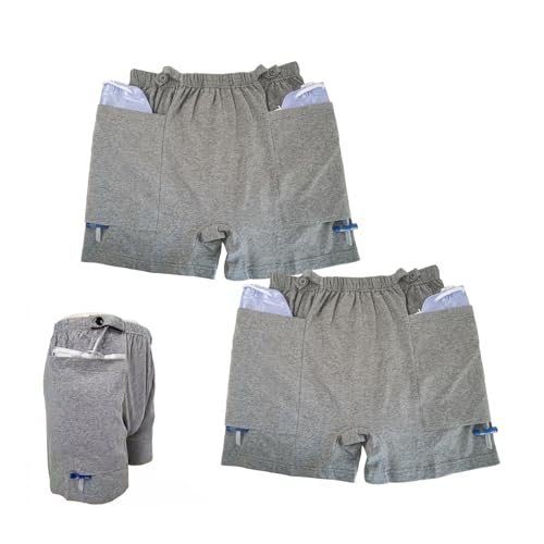 2 Packungen Katheter-Beintasche Shorts für Nephrostomie, Foley, Suprapubische und Gallenkatheter, Urinbeutel, Unterwäsche mit Doppeltaschen für Männer und Frauen (XL, Grau) von YingXue
