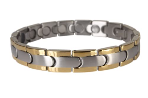 Extrastarkes Magnetarmband mit 16 Neodym-Magneten. Stil bicolor, medizinischer Edelstahl, teilw. vergoldet. Länge 15,9cm. Deutsche Firma mit Garantie. Extrastarkes Magnetarmband mit 16 Neodym-Magneten. Stil bicolor, medizinischer Edelstahl, teilw. vergoldet. Länge 15,9cm. Deutsche Firma mit Garantie. von Yinga-Vital