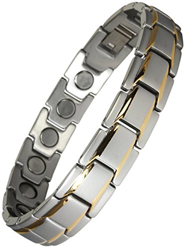 Extrastarkes Magnetarmband mit 18 Neodym Magneten. Stil bicolor, teilweise vergoldet. Länge 19,5cm. Deutsche Firma mit Garantie. Extrastarkes Magnetarmband mit 18 Neodym Magneten. Stil bicolor, teilweise vergoldet. Länge 19,5cm. Deutsche Firma mit Garantie. von Yinga-Vital