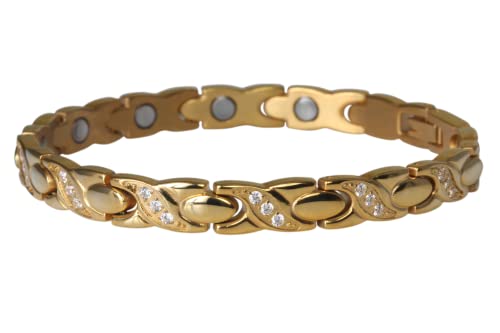 Magnetschmuck Armband von Yinga-Vital mit 12 Magneten und einer glänzenden 750 (18 Karat) Vergoldung, drei Zirkonia Steine in jedem Element. Länge 17,6cm. Deutsche Firma mit Garantie. von Yinga-Vital