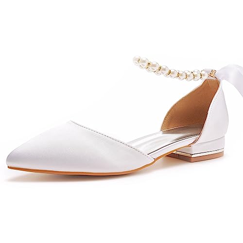 Yinghesheng Damen Pearl Hochzeitsschuhe Spitze Sandalen Low Heel Hochzeit Schuhe Brautschuhe Wedding Shoes,2cm,42 EU von Yinghesheng