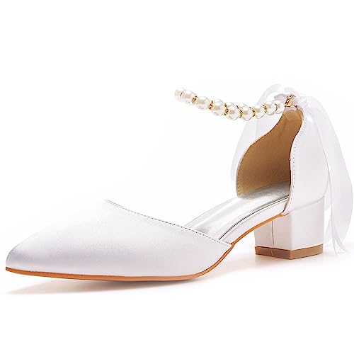 Yinghesheng Damen Pearl Hochzeitsschuhe Spitze Sandalen Low Heel Hochzeit Schuhe Brautschuhe Wedding Shoes,4cm,39 EU von Yinghesheng