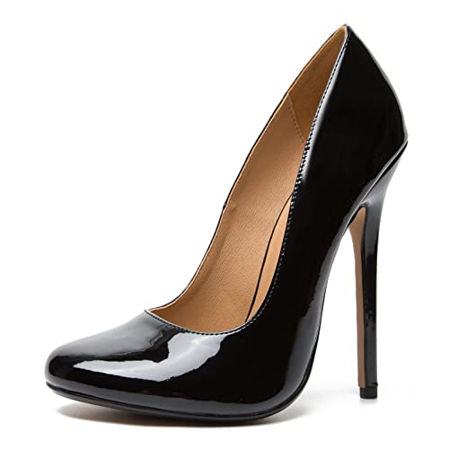 Yinghesheng Damen Pumps 14cm Stiletto Lack Leather High Heels Runde Zehen Sandalen Sexy Slip On Absatzschuhe Abschlussball Bankett Pumpen,B2,43 EU von Yinghesheng