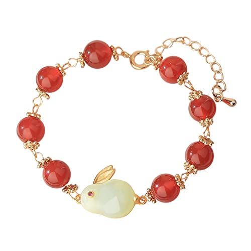 2023 Neujahr Kaninchen geflochtenes Armband chinesisches Sternzeichen Kaninchen Imitation Jade Segen Glück Armband für Frauen Mädchen Damen Herren Schmuck Kleid Kostüm (1-rot, Einheitsgröße) von Yinguo