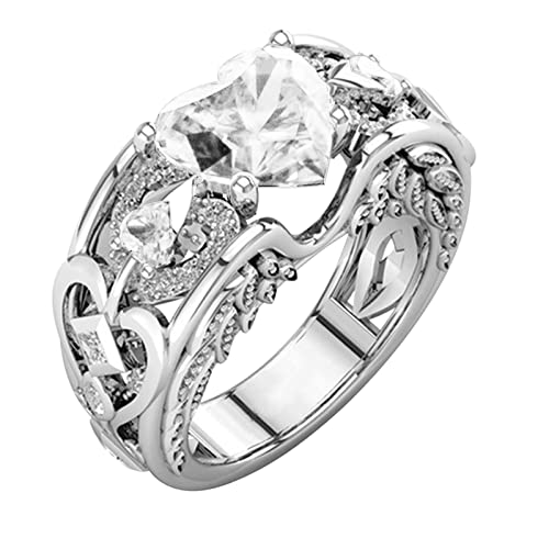 888 Ring Herzform Diamant Zirkon Frauen Mode Trend Voller Diamant Zirkon Ring Damen Schmuck Diamant Ringe für Frauen Größe 5 11, weiß, 36 von Yinguo