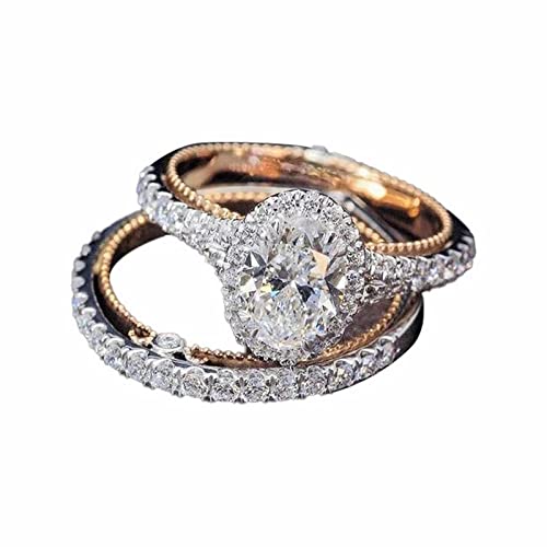 925 Silber plattiert Rose Gold Diamant Set Ring mit Gans Ei Form Verlobungsring Dünne Ringe für Frauen, rose gold, D von Yinguo