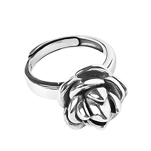 925 Sterling Silber Offener Zehenring für Frauen Vintage Herz Rose Blume Verstellbarer Finger Stapelbare Ringe Einfacher Ring Rose Ringe für Teen Mädchen, silber, Einheitsgröße von Yinguo
