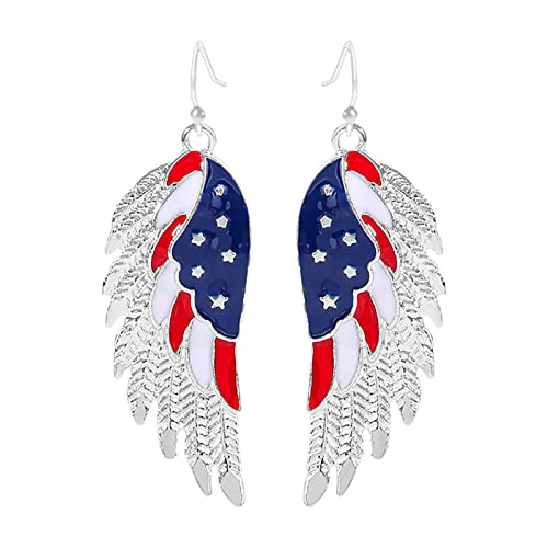 American Independence Day Ohrringe Anhänger Flagge Rot Blau Weiß Licht Mode Flügel Stern Lange Diamant Ohrringe, K, 翅膀6x2cm, Creolen von Yinguo
