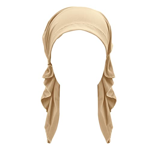 Baumwoll-Stirnbänder für Frauen Kopfhut Kappe ethnisch böhmische vorgebundene Zopf Haarabdeckung Wrap Turban Kopfbedeckung Hut (Khaki-B, Einheitsgröße) von Yinguo