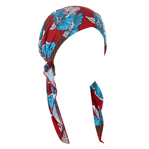 Baumwoll-Stirnbänder für Frauen und Damen, Sommer, Baumwolle, bedruckt, elastisch, Kopfbedeckung, muslimische Baumwolle, gebogene Kopfbedeckung (Rot-D, Einheitsgröße) von Yinguo