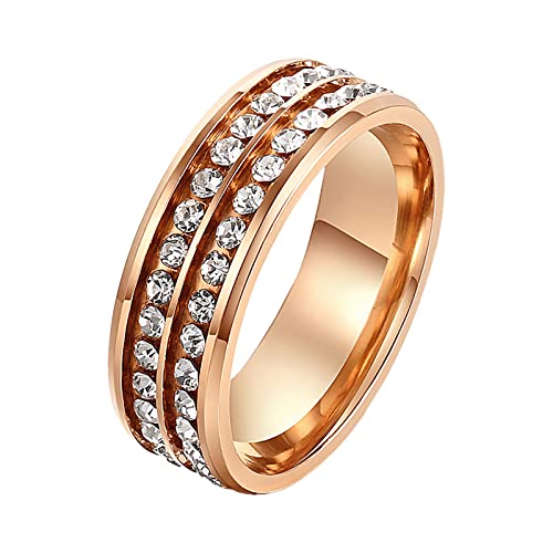 Bulk Ringe Full Herren Zwei von und Damen Universal Ringe Diamant Reihen Ringe Einfache Ringe für Frauen, rose gold, 34 von Yinguo