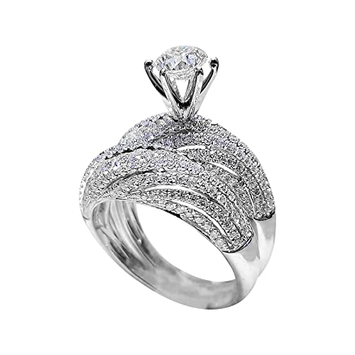 Chunky Ringe für Teen Mädchen Damen Sparkling Diamant Full Diamond Double Diamant Set Ring Versprechen Ring Set Zirkonia Ring Verlobungsring Zweiteiliges Set Ring Set für Männer, silber, 7 von Yinguo