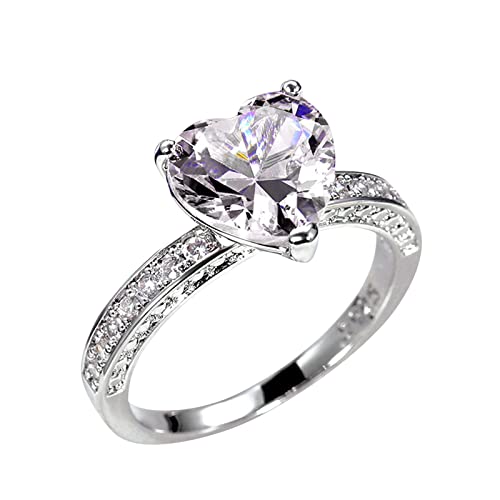Coil Ring Herz Diamant Ring Elegant Strass Ring für Frauen Mode Voller Zirkon Kupfer Ringe für Frauen Größe 6 10 Ring für Frauen, weiß, 34 von Yinguo