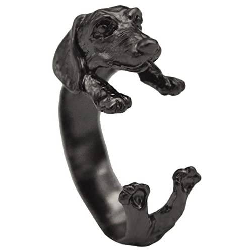 Dackel Haustier Hund Tier Ring Modeschmuck Wurst Hund Punk Offener Verstellbarer Ring Wurst Hund Offener Trend Ring Coole Ringe Männer, Schwarz , Einheitsgröße von Yinguo