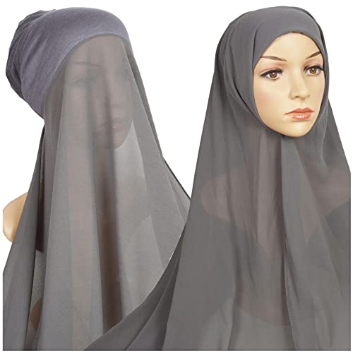 Damen Casual Einfarbig Mehrfarbig Hijab Bandage Kappe Muslim Hijab Poo Stirnband (Dunkelgrau-B, Einheitsgröße) von Yinguo