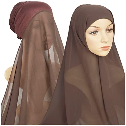 Damen Casual Einfarbig Mehrfarbig Hijab Bandage Kappe Muslim Hijab Poo Stirnband (Kaffee-B, Einheitsgröße) von Yinguo