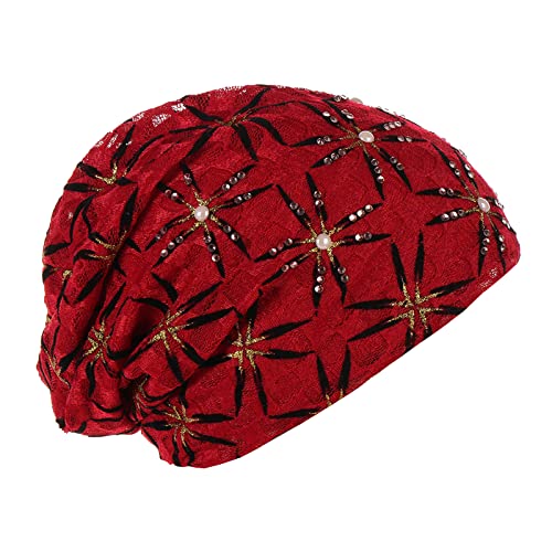 Damen Modische Kappe Perlen Pullover Kappe Bequeme Mehrfarbige Flormütze Schweißbänder für Herren Kopf (Rot #2, Einheitsgröße) von Yinguo