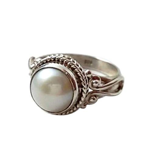 Damen-Ring-Set, Perlen-Weiß, trendig, antiker Ring, Vintage-Modeschmuck, Metallringe, verstellbare Ringe für Damen, silber, 7 von Yinguo