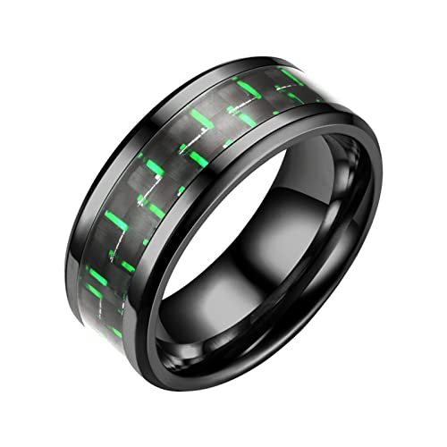 Damen-Ring-Set für Erwachsene, Faser, dreifarbiger Ring, Titan-Stahl-Ring, Paar-Ringe, Damen-Ring-Set, grün, 34 von Yinguo