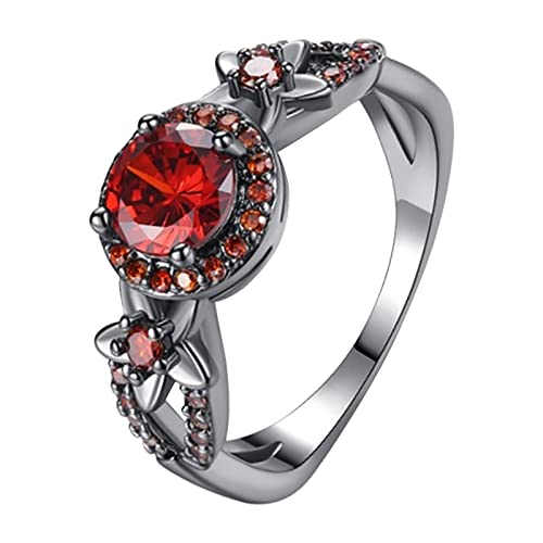 Damen-Ring mit Edelsteinen, Amethyst, Hochzeit, Verlobung, Versprechen, niedlicher Ring für Mädchen, rot, 7 von Yinguo