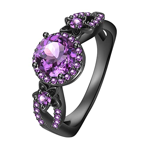 Damen-Ring mit Edelsteinen, Amethyst, Hochzeit, Verlobung, Versprechen, niedlicher Ring für Mädchen, violett, 7 von Yinguo