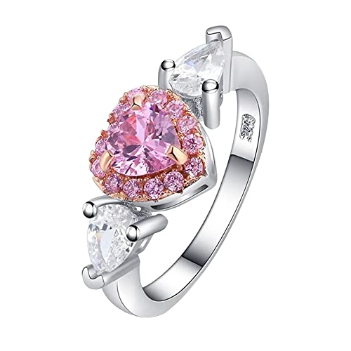 Damen-Ring mit pinkem Pfirsich-Herz-Klauen-Set, Zirkonia, Wassertropfen-Diamant, klobiger Ring, B, 32 von Yinguo