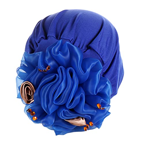 Damen Solid Flowers Head Hat Cap Kopfbedeckung Muslim Turban Cap Slouchy Kopfbedeckung Mädchen Haarband (A-Blau, Einheitsgröße) von Yinguo