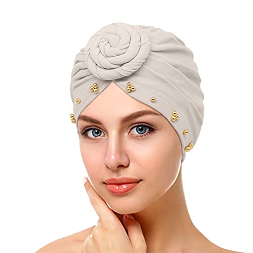 Damen-Stirnbänder, elastisch, einfarbig, bequem, mit Perlen, große Kappe für Damen, nicht glatt, C-Grau, Einheitsgröße von Yinguo